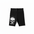 Dead'fetti Confetti Biker Shorts in Black with skull logo on left leg